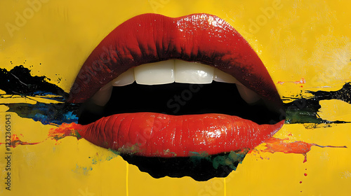 Red Lips Open Wide on a Yel...