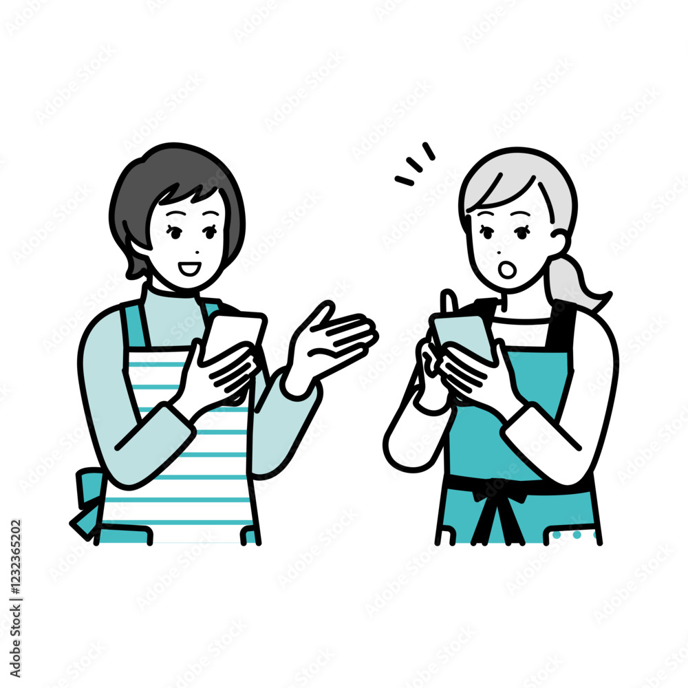 Women having a conversation while holding a cell phone.
Women having a conversation while holding a cell phone.