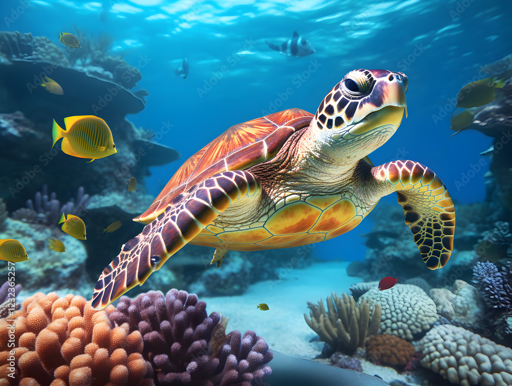 Large sea turtle swimming in the sea Large sea turtle swimming in the sea