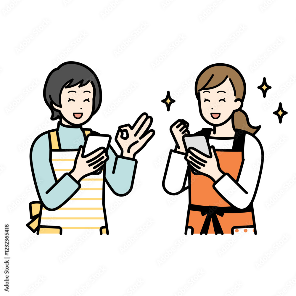 Women having a conversation while holding a cell phone.
Women having a conversation while holding a cell phone.