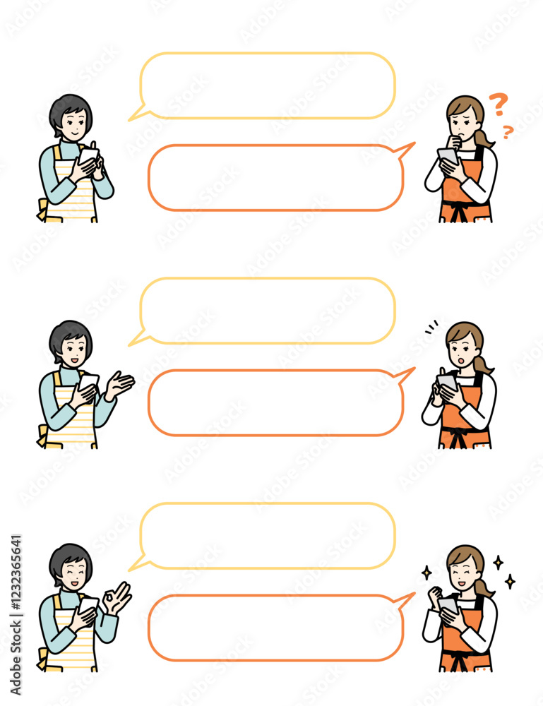 Women having a conversation while holding a cell phone.
Women having a conversation while holding a cell phone.