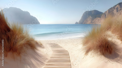 Wooden Pathway Leads to Tra...