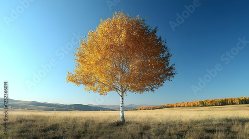 Golden Birch Tree Stands Ta...