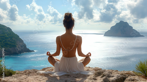 Woman Meditates Peacefully ...