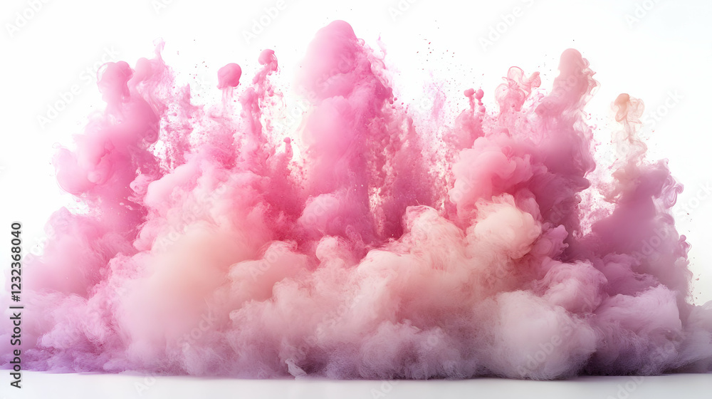 Fototapeta premium Pink and Purple Ink Cloud Explodes in Water with Graceful Billows and Wisps of Color