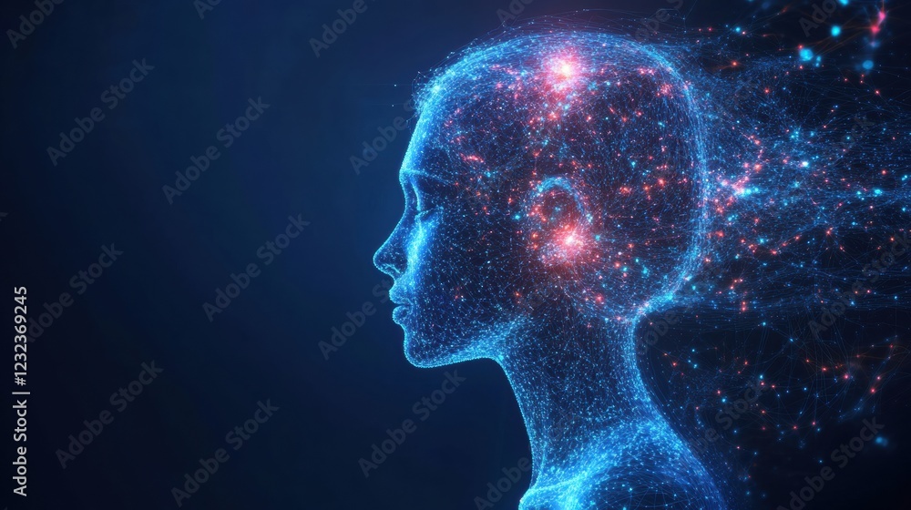 Obraz premium Abstract Visualization of AI Agents Enhancing Person