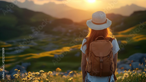 Woman with Backpack Enjoys ...