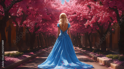 A Woman in a Blue Gown Walk...