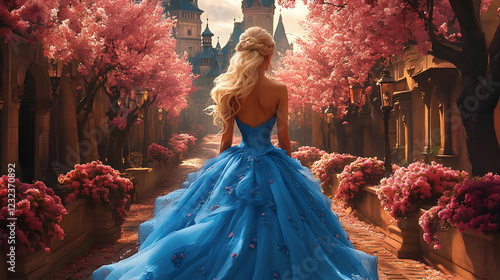Elegant Woman in Blue Gown ...