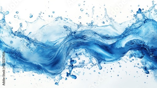 ** Dynamic Splash of Blue Water on White Background Capturing Motion and Fluidity in High Resolution..** photo