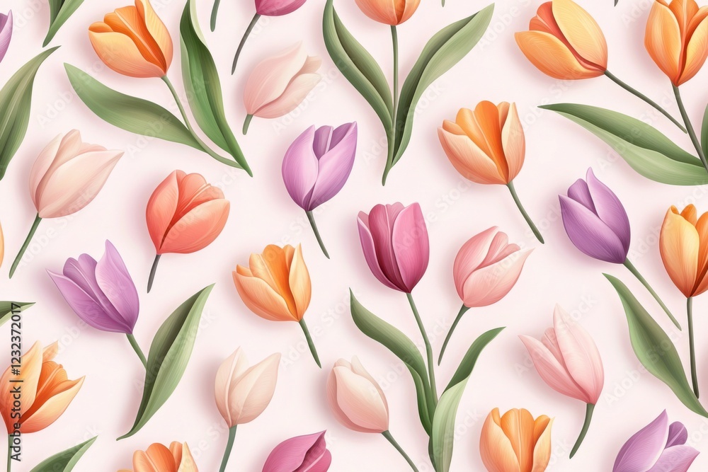 Obraz premium Hand-Painted Watercolor Tulip Pattern in Soft Pastel Colors