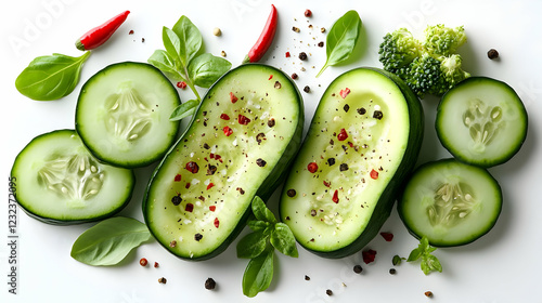 Fresh cucumber slices, halv...