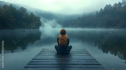 Woman Meditates on a Wooden...