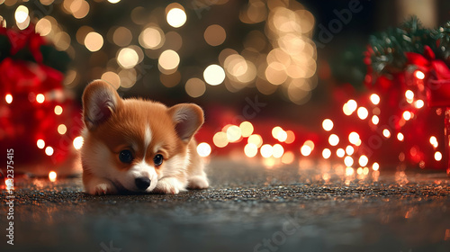 Adorable Puppy Lies Down Am...