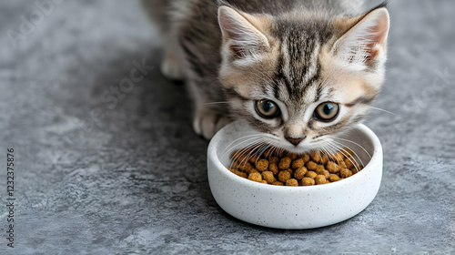 A Tabby Kitten Eats Dry Foo...