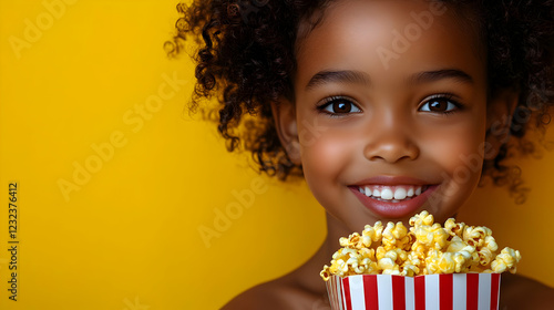 Smiling Child Holds Popcorn...
