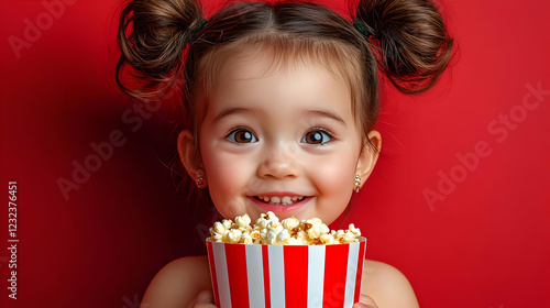 Cute Child Holds Popcorn Bu...
