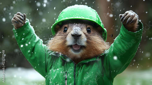 Groundhog Wearing Green Jac...