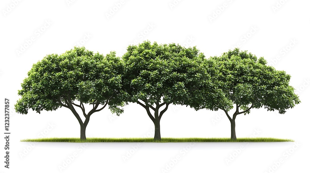 Three lush green trees isolated on white background. Three lush green trees isolated on white background.