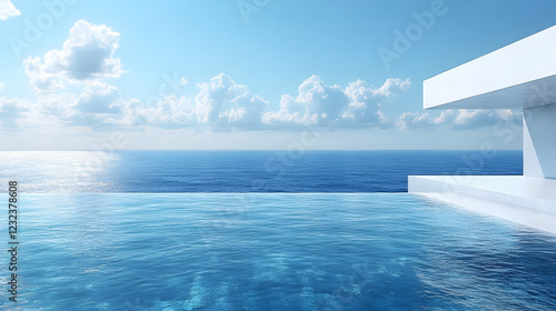 Infinity Pool Overlooks Calm Ocean Under a Sunny Sky with Clouds Beautifully