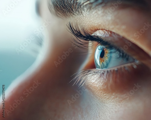 Eyes close-up with crow feet visible during a soft smile photo