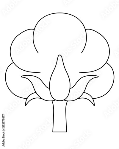 Ripe cotton with open boll, cotton fluff - vector illustration for logo or pictogram. Outline. Cotton fiber, natural material of plant origin	