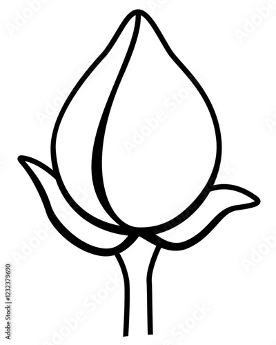 Cotton with a closed box with fluff - a vector picture for a coloring book, logo or pictogram. Outline. Cotton boll, natural material of vegetable origin	