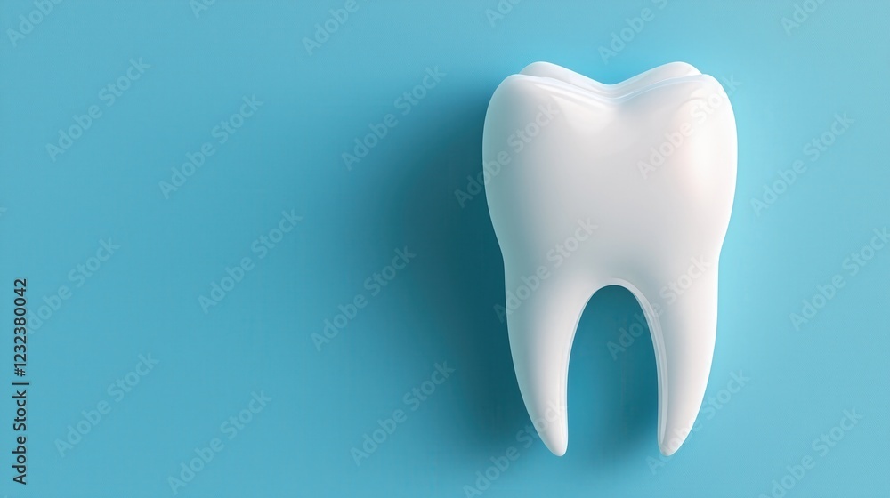 A minimalist poster design featuring a simple white tooth on a blue background A minimalist poster design featuring a simple white tooth on a blue background