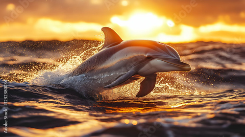 Dolphin leaps from the ocea...