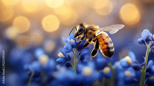 Honeybee gathers nectar fro...