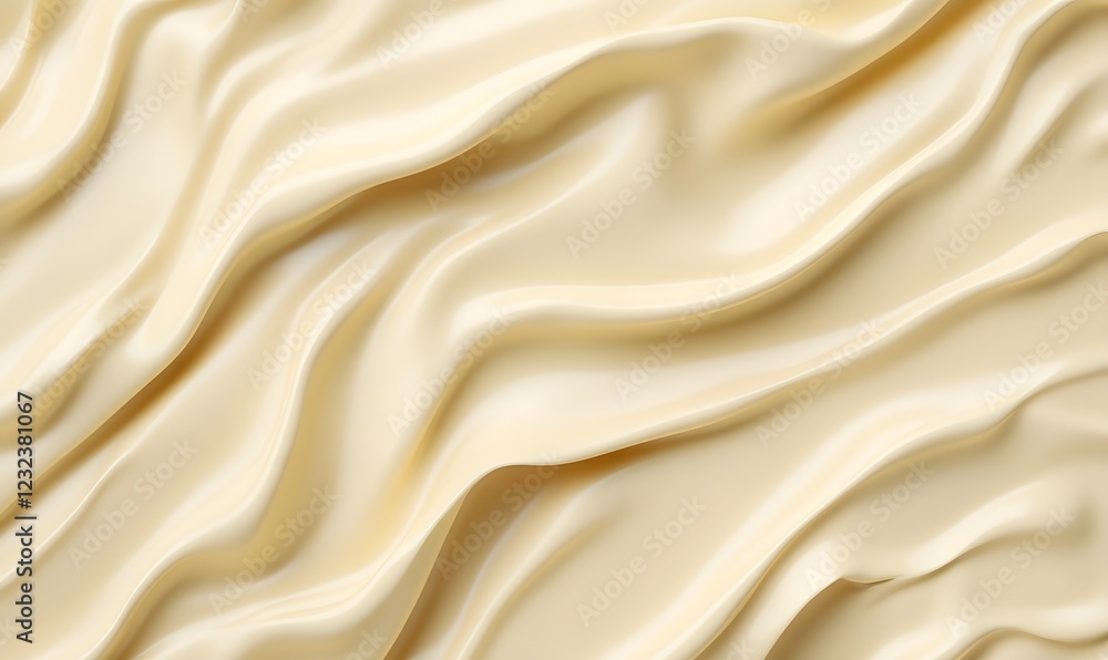 Obraz premium Creamy texture, flowing waves, pale yellow, background blur, food packaging