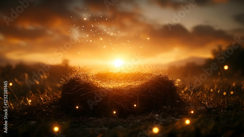 A Bird's Nest Rests in a Fi...