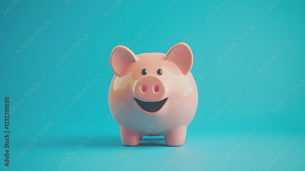 smiling pink piggy bank stands against vibrant blue background, symbolizing savings and financial growth. cheerful expression adds playful touch to concept of money management smiling pink piggy bank stands against vibrant blue background, symbolizing savings and financial growth. cheerful expression adds playful touch to concept of money management
