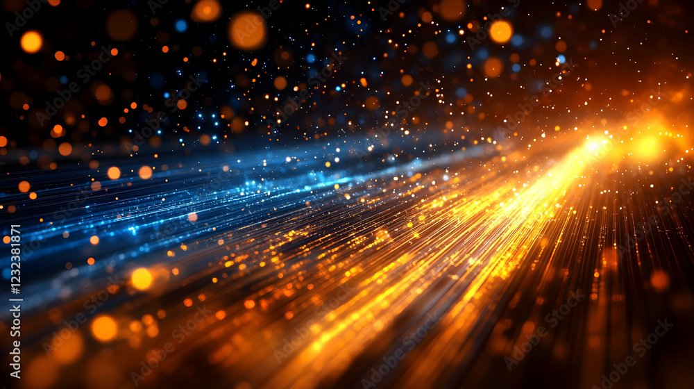 Fototapeta premium Abstract Background with Orange and Blue Light Trails and Bokeh Effect