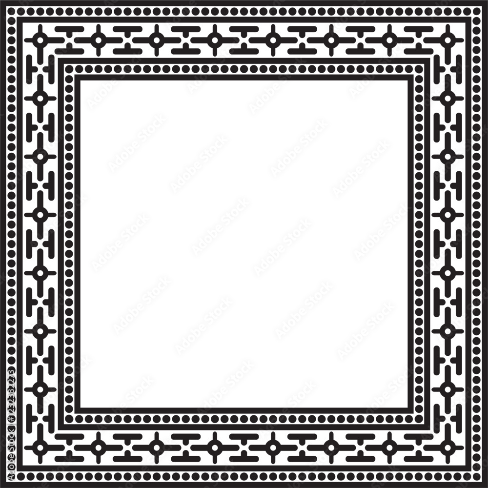 Vector square black monochrome ancient Russian ornament. Slavic rectangle, border, frame. Painting of the royal chambers Vector square black monochrome ancient Russian ornament. Slavic rectangle, border, frame. Painting of the royal chambers