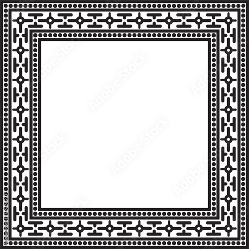Vector square black monochrome ancient Russian ornament. Slavic rectangle, border, frame. Painting of the royal chambers