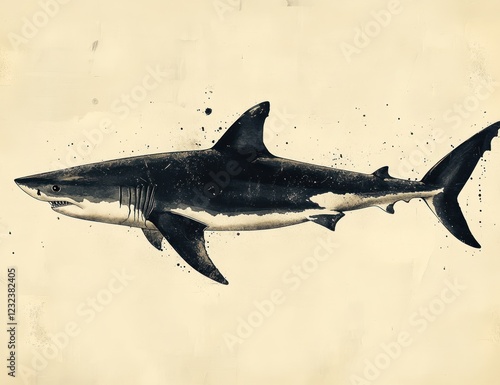 Shark Silhouette in Japanese Ink Wash Painting with Fluid Movement photo