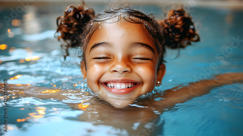 Smiling Child Enjoys Swimmi...