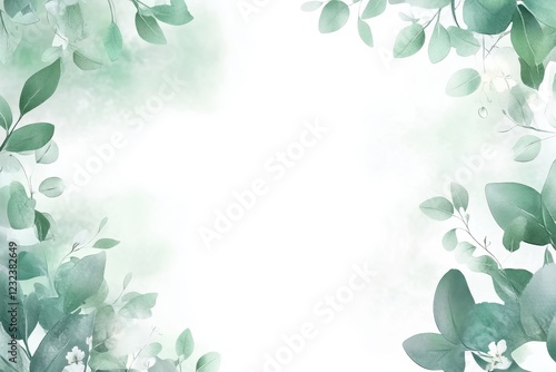 Soft Green Botanical Frame with Subtle Watercolor Background