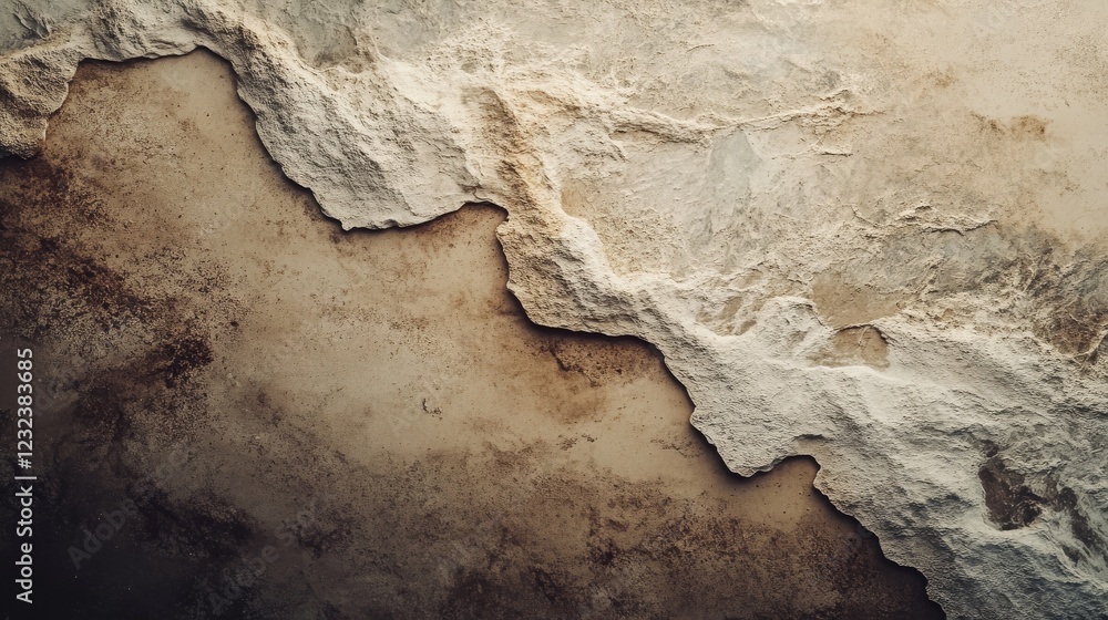 Fototapeta premium Surreal landscape with aesthetic brown and beige tones, viewed from the top. Close-up view of natural elements creating a unique and visually captivating scene with abstract texture and composition.