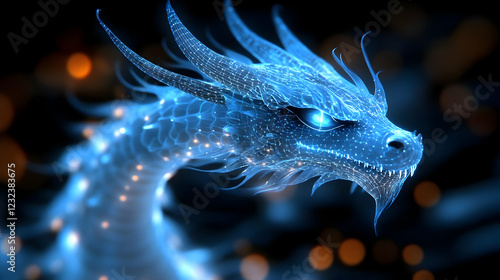 Blue Glowing Wireframe Drag...