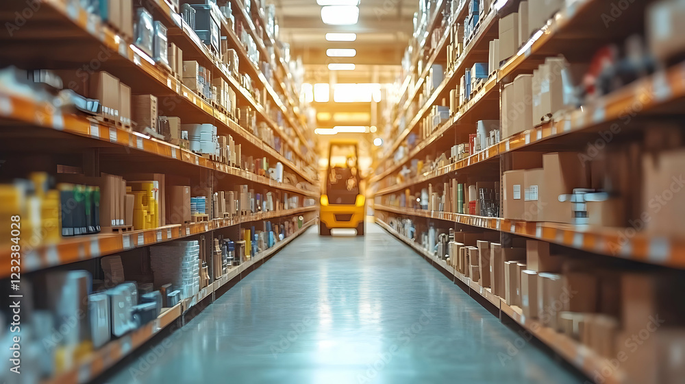 Forklift Navigates Through Warehouse Aisles Filled with Goods Efficiently and Safely Forklift Navigates Through Warehouse Aisles Filled with Goods Efficiently and Safely