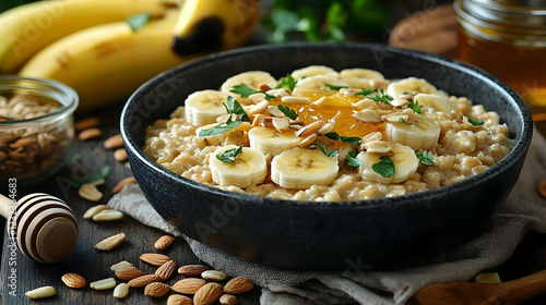 Oatmeal topped with banana ...