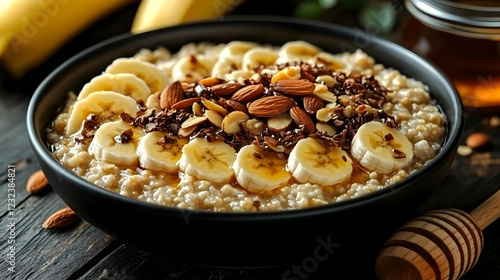 Oatmeal with banana slices,...