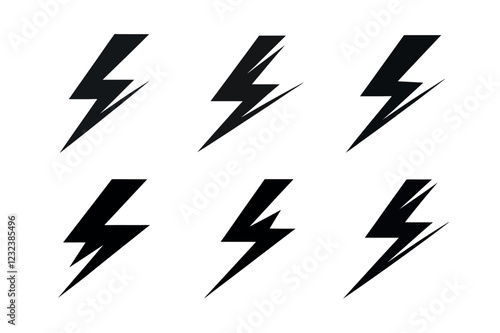 Six Bold Lightning Bolt Icons Against a White Background