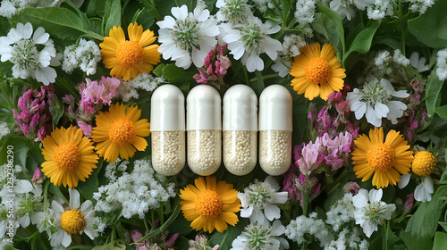 Four Capsules Lie on a Bed ...