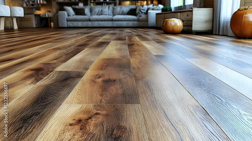 Dark Wood Floor Reflects Li...