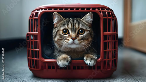 Tabby Cat Peers Out from Re...