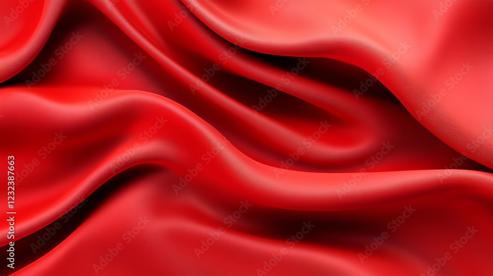 Fototapeta premium Red silk fabric with subtle heart patterns, elegant romance, 3D illustration