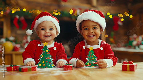 Two Happy Children in Santa...